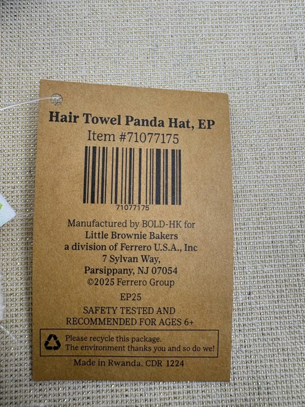 NWT Little Brownie Bakers White, Black, and Gray Microfiber Dry Hair Cap